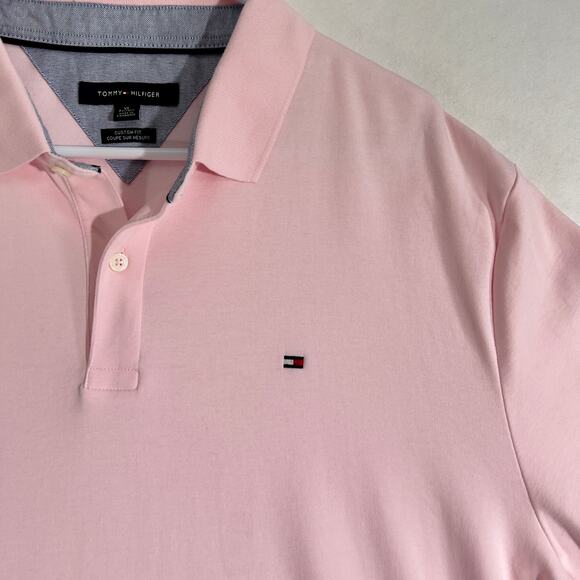 Tommy Hilfiger Henley Polo Shirt Men's XL Custom Fit Pink 100% Cotton - Picture 4 of 12